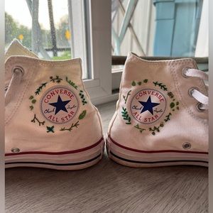 White high top converse with hand embroidered sides